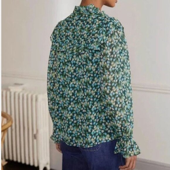 BODEN Zoe Frill Detail Blouse Midnight Garden Sprig Floral Green  Size 2P - Picture 3 of 9